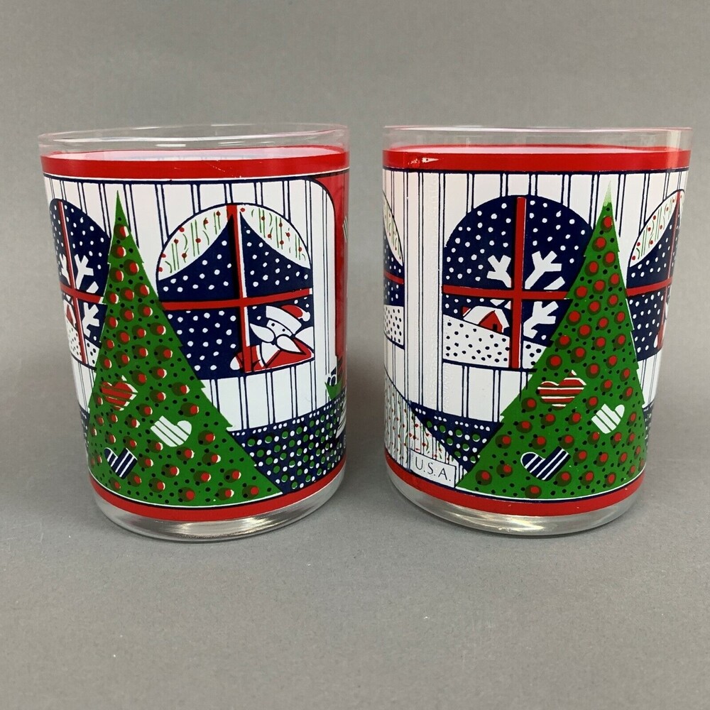 Jepcor Twas‎ Night Before Christmas Glasses Double Old Fashion 4 1/8 Lot of 2